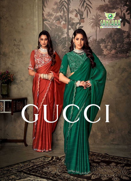 Gucci By Sanskar Chiffon Attractive Look Saree With Stitch Blouse Wholesale In India