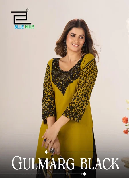Gulmarg Black By Blue Hills Rayon Chain Work Short Kurtis Suppliers In India