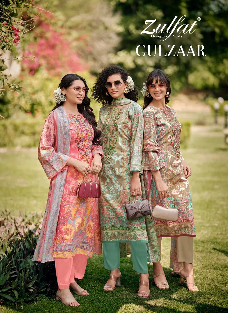 Gulzaar By Zulfat Pure Cotton Printed Embroidery Dress Material Online Wholesale