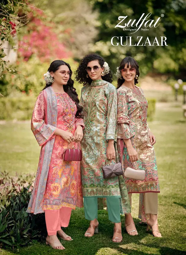 Gulzaar By Zulfat Pure Cotton Printed Embroidery Dress Material Online Wholesale