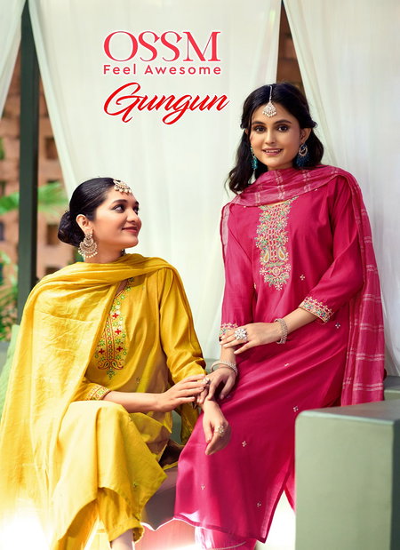Gungun By Ossm Viscose Embroidery Wholesale Kurti With Bottom Dupatta In India