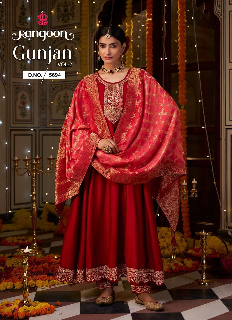 Gunjan Vol 2 By Rangoon Silk Embroidery Anarkali Readymade Suits Wholesale Shop In Surat Catalog