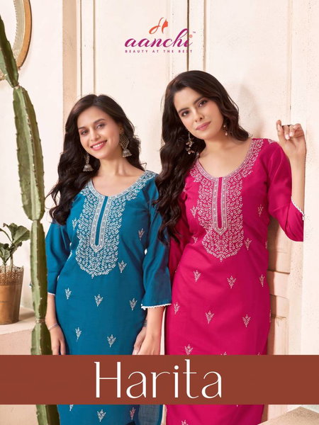Harita By Aanchi Vatican Straight Embroidered Kurti Wholesale Online
