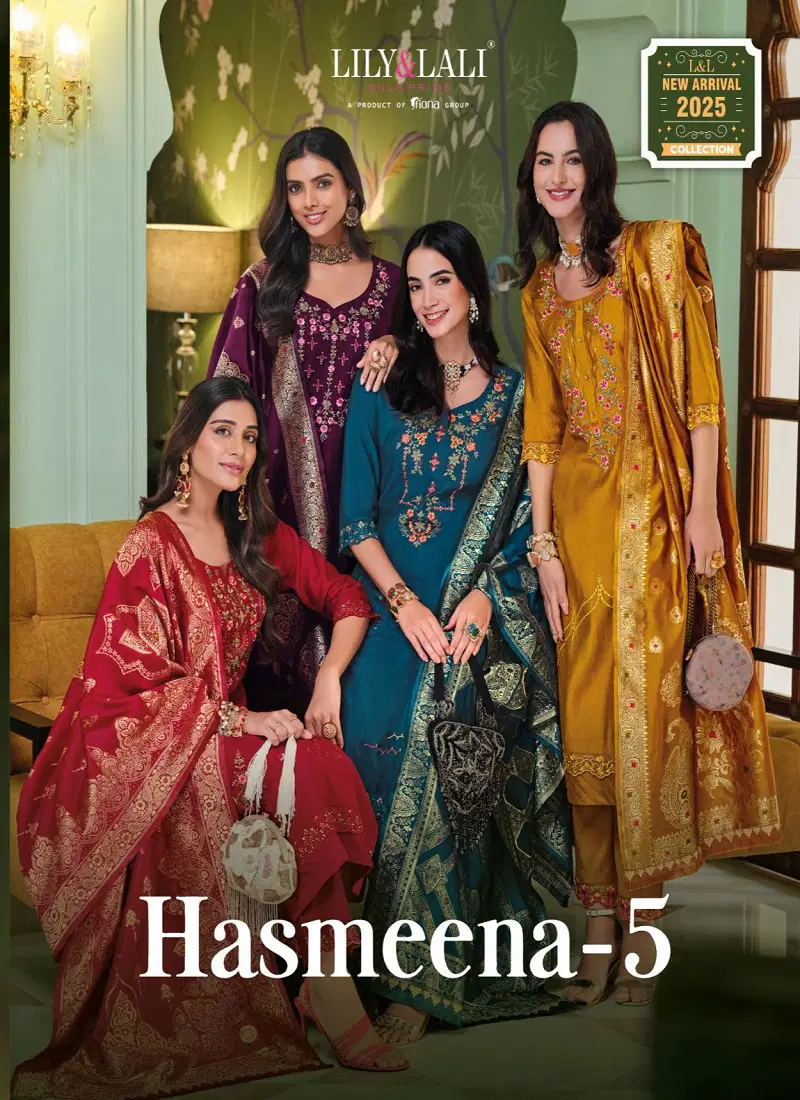 Hasmeena Vol 5 By Lily And Lali Viscose Embroidery Kurti With Bottom Dupatta Wholesale Online Catalog