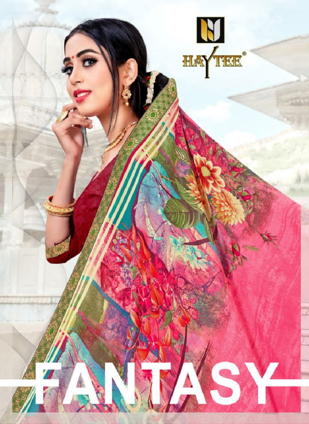 Haytee Fantasy Latest Collection Regular Wear Rennial Printed Sarees
