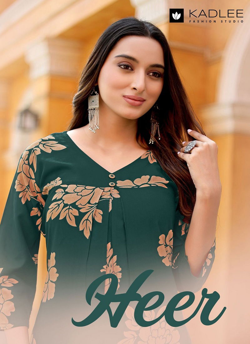 Heer By Kadlee Rayon Printed Designer Kurti With Bottom Wholesale In India