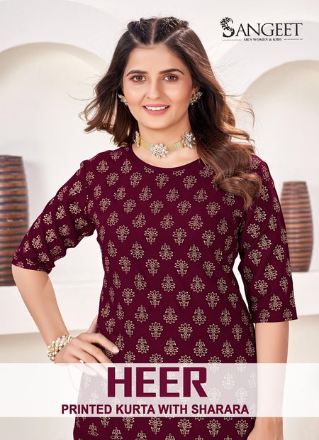 Heer By Sangeet Rayon Gold Printed Kurti With Sharara Plazzo Wholesale Online