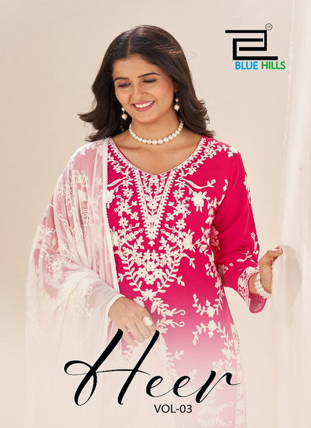 Heer Vol 3 By Blue Hills Rayon Embroidery Kurti With Bottom Dupatta Wholesale Online
