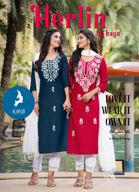 Herlin By Kaya Rayon Straight Cut Kurti With Bottom Dupatta Orders In India