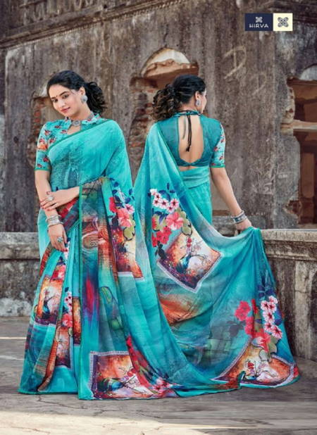 Hirva Digi Duniya Georgette Printed Casual Wear Designer Saree Collection
 Catalog