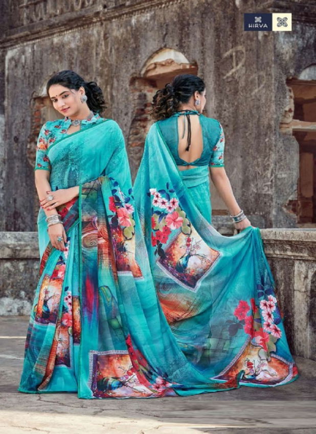 Hirva Digi Duniya Georgette Printed Casual Wear Designer Saree Collection
