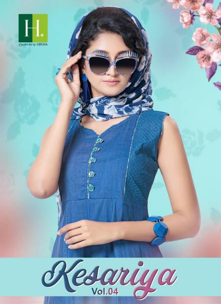 Hirwa Kesariya 4 Latest Designer Anarkali Style Casuaol Wear Rayon Kurtis Collection 