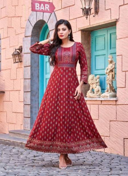 Hirwa Samantha 3 Fancy Festive Wear Rayon Printed Long Anarkali Kurti Collection 