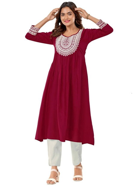 Hitika Vol 3 9Star Rayon Designer Embroidered Kurtis Wholesale Market In Surat
