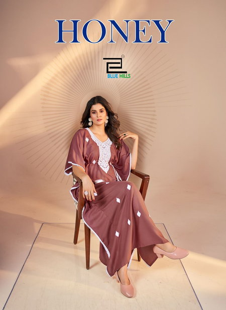 Honey By Blue Hills Designer Embroidery Rayon Kaftan Kurtis Wholesale Price In Surat
