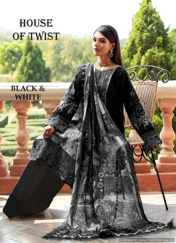 House Of Twist Black And White Digital printed Cotton Dress Material Wholesale Shop In Surat
