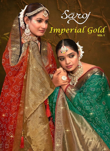 Imperial Gold Vol 1 By Saroj Khadi Organza Designer Sarees Wholesale Online

