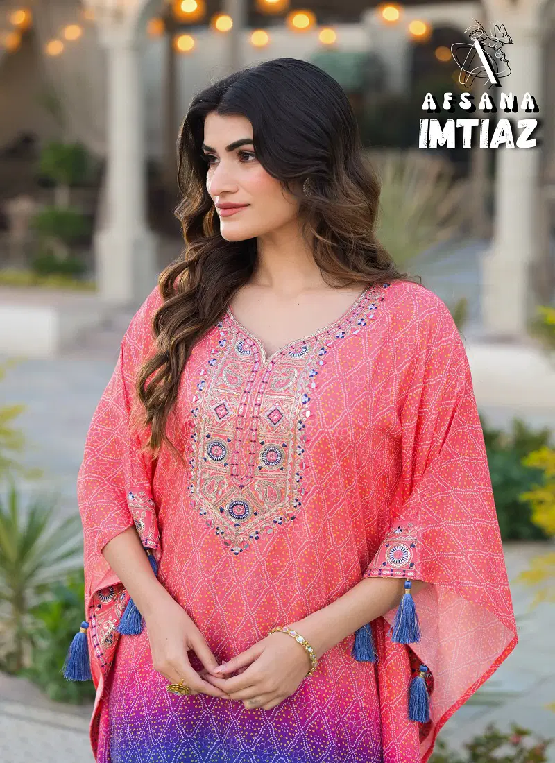 Imtiaz By Afsana Muslin Kaftan Style Kurti With Bottom Exporters In India Catalog