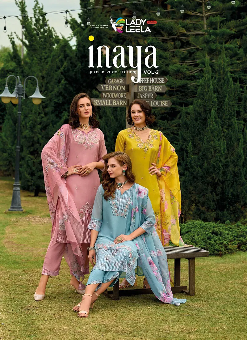 Inaya Vol 2 By Lady Leela Organza Kurti With Pant Dupatta Orders In India Catalog