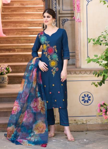 Indo Era 2375 Women Floral Silk Embroidery Kurti With Bottom Dupatta
