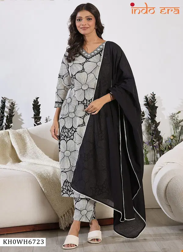 Indo Era 2529 Printed Cotton Kurti With Bottom Dupatta Wholesale Online