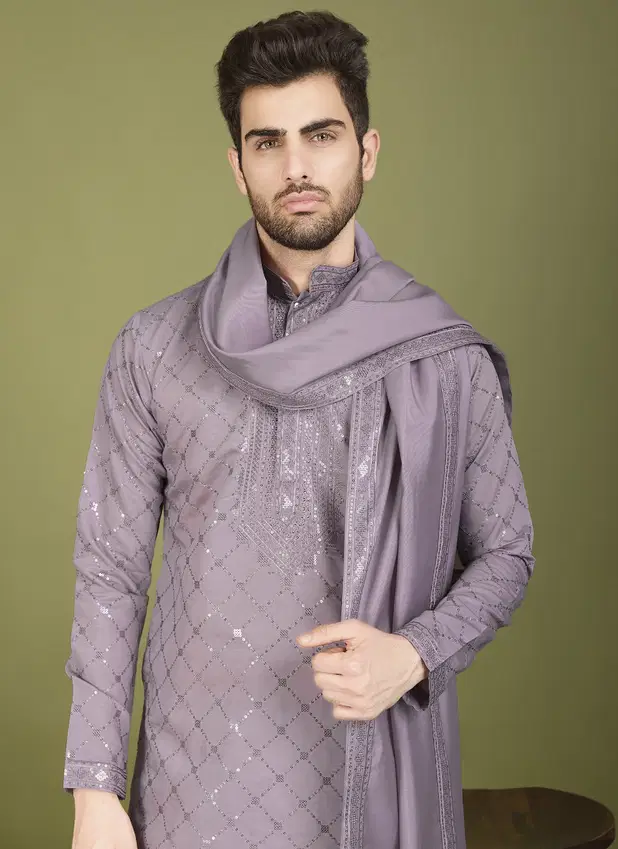 Indo Vastra by Shubhvastra Viscose Silk Mens Kurta With Dupatta Orders In India