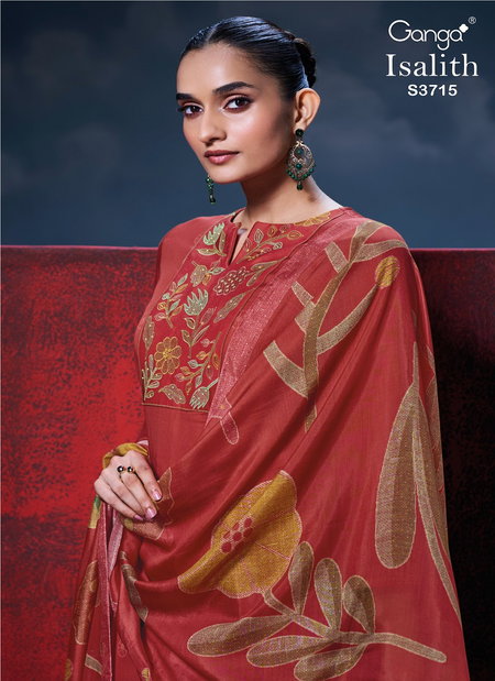 Isalith 3715 By Ganga Cotton Satin Designer Salwar Suits Exporters In India