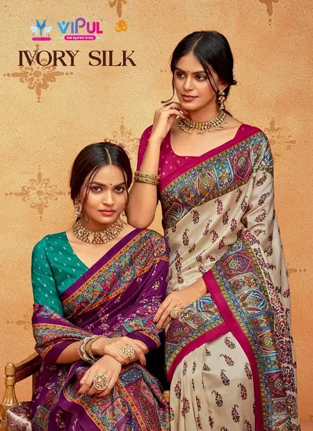 Ivory Silk By Vipul Soft Silk Wedding Wear Surat Saree Wholesale Market