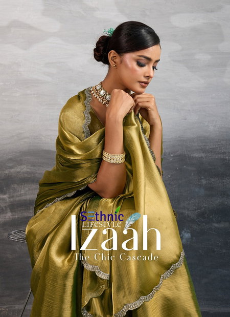 Izaah By Sethnic Burberry Chiffon Gold Shine Online Designer Saree Wholesale
