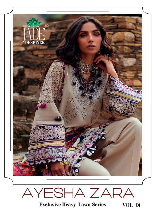 Jade Ayesha Zara Vol 1 Heavy Lawn Karachi Printed Cotton Dress Material