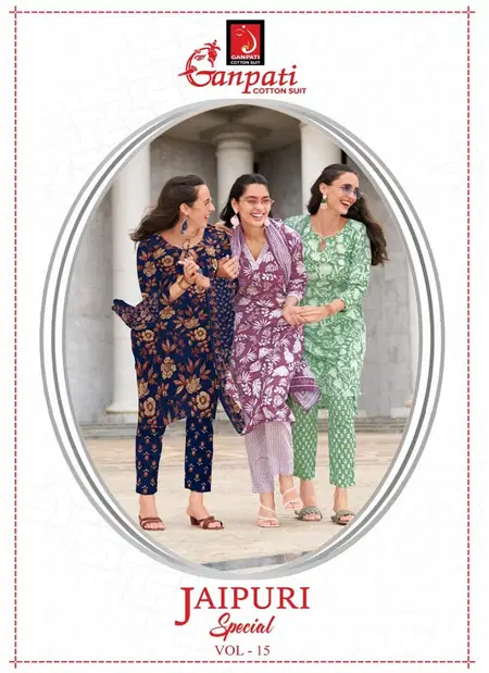 Jaipuri Vol 15 By Ganpati Cotton Printed Kurti With Bottom Dupatta Wholesale Online