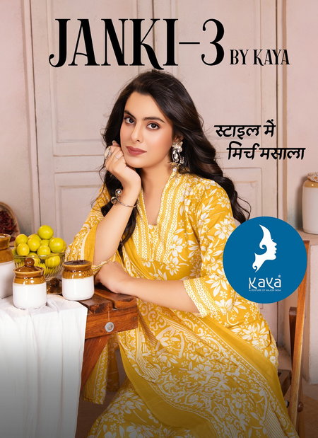 Janki 3 By Kaya Cotton Printed Kurti With Bottom Dupatta Exporters In India