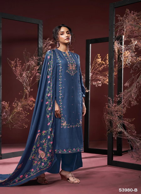 Janushi 3980 By Ganga Wool Pashmina Dress Materials Wholesale Market In Surat