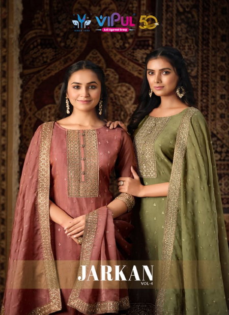 Jarkan Vol 4 By Vipul Shimmer Organza Embroidery Salwar Kameez Wholesale Shop In Surat
