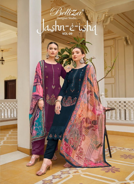 Jashn E Ishq Vol 9 By Belliza Embroidery Pure Jam Printed Dress Material Wholesale Shop In Surat