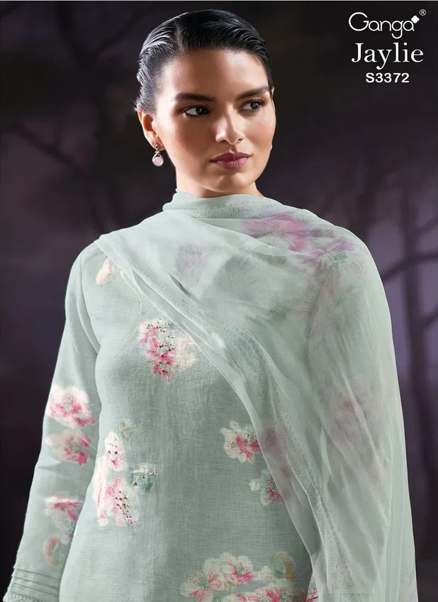 Jaylie 3372 by Ganga Linen Printed Embroidery Salwar Suit Exporters In India