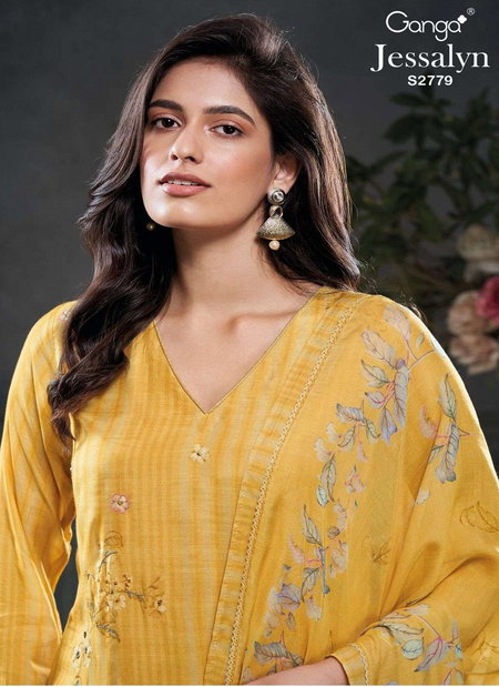 Jessalyn 2779 By Ganga Bemberg Silk Printed Embroidery Salwar Suit Exporters In India