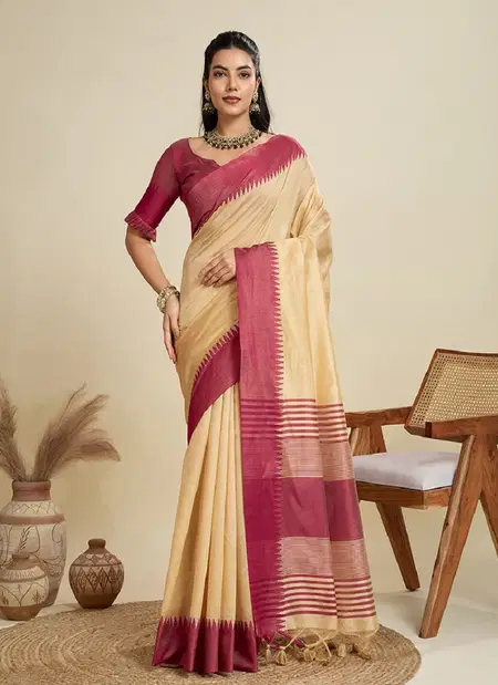 Jf 2584 To 2591 Raw Silk Temple Woven Border Saree For Bussiness 