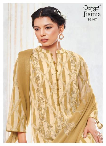 Jisinia 2407 By Ganga Premium Cotton Linen Printed Dress Material Wholesale Market In Surat Catalog