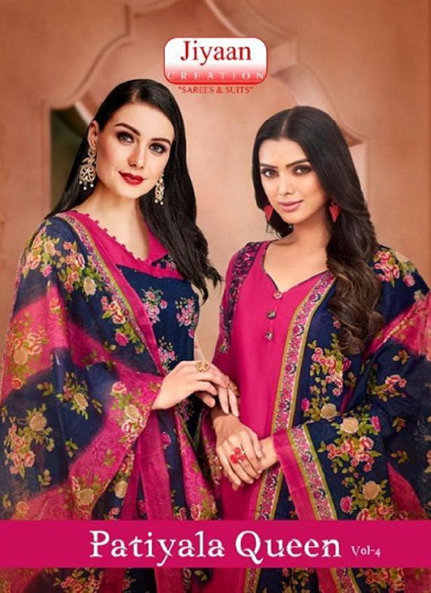 Jiyaan Patiyala Queen 4 Latest Fancy Designer Casual Wear Cotton Printed Patiala Dress Material Collection
