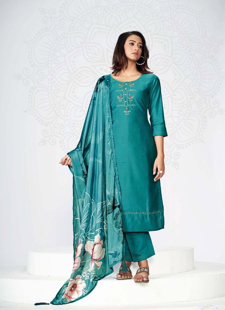 Jiyara By Sarvada Hand Work Roman Silk Designer Kurti With Bottom Dupatta Wholesale Price In Surat
