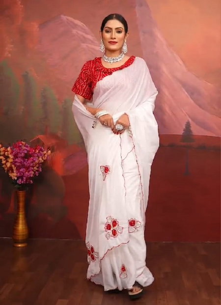 JK Designer White Organza Party Wear Sarees Wholesale Clothing Suppliers In India
