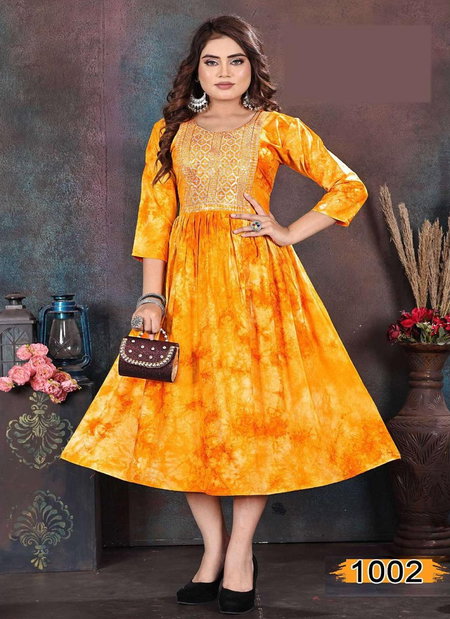 Jlf Aarna V1 Embroidery Rayon Anarkali Long Kurtis Catalog
