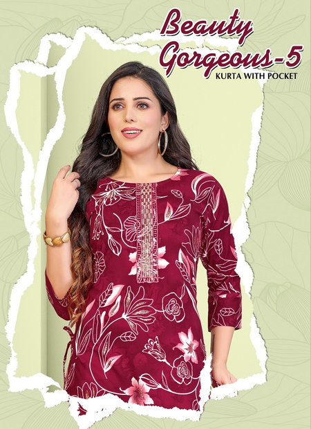 Jlf Beauty Gorgeous 5 Rayon Foil Printed Kurtis Wholesale Shop In Surat