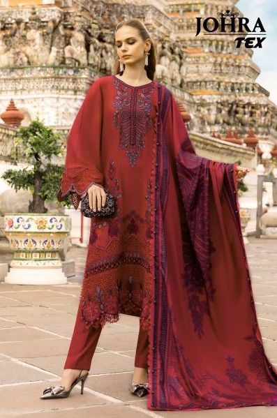 Johra Tex 189 E And F Rayon Cotton Embroidered Dress Material