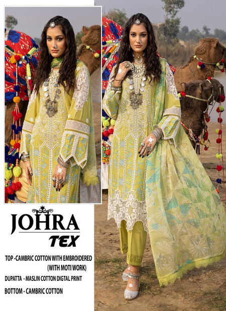JT 140 Johra EMbroidery Cambric Cotton Pakistani Suit Wholesalers in india