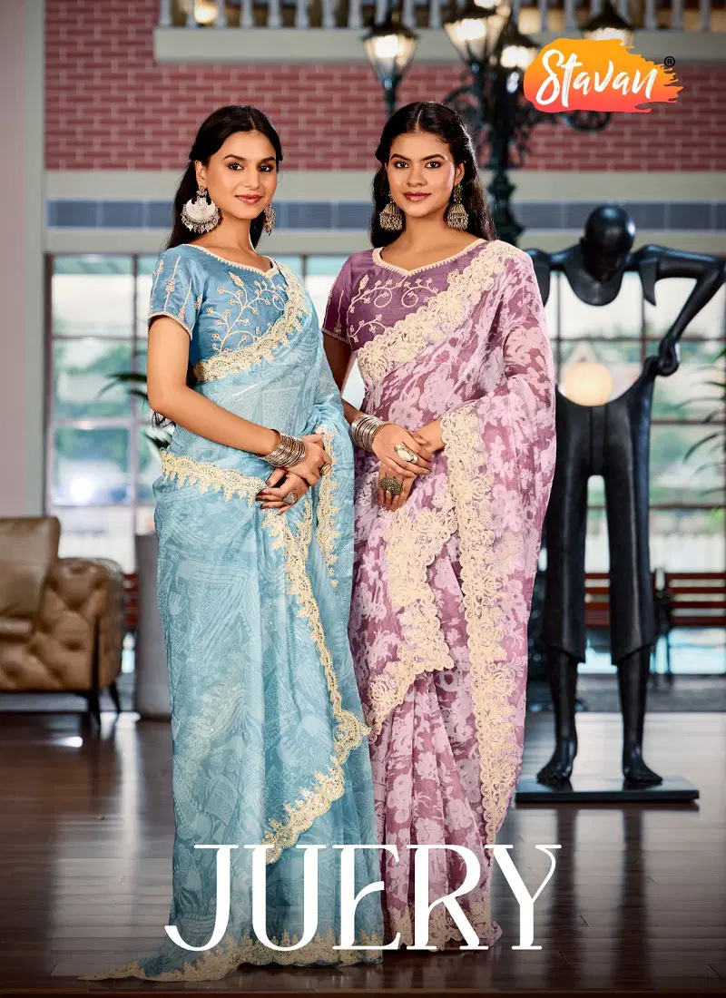 Juery By Stavan Burberry Embroidered Fancy Saree Suppliers In India Catalog