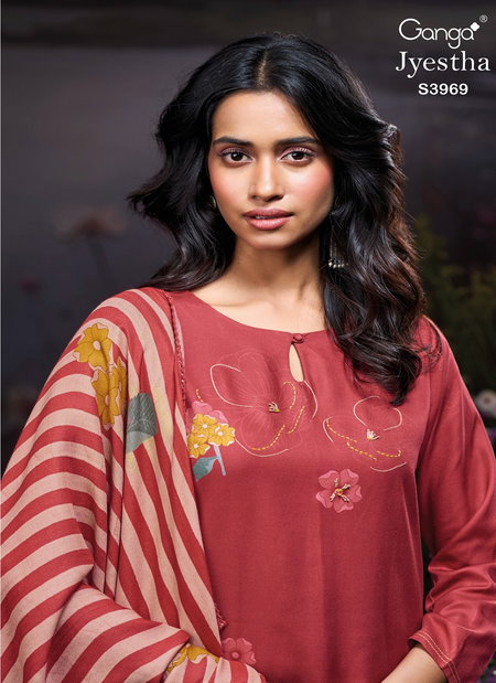 Jyestha 3969 By Ganga Wool Pashmina Dress Materials Wholesale Online