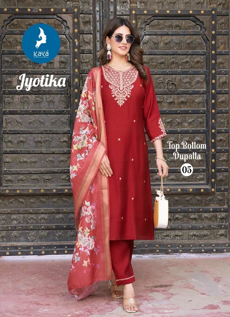 Jyotika By Kaya Vertican Silk Kurti With Bottom Dupatta Wholesale Shop In Surat