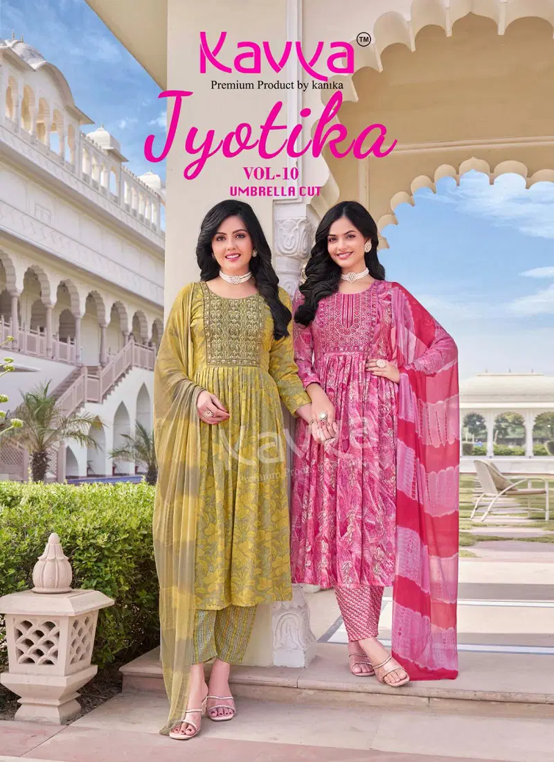 Jyotika Vol 10 By Kavya Capsule Foil Printed Kurti With Bottom Dupatta Wholesale Online Catalog